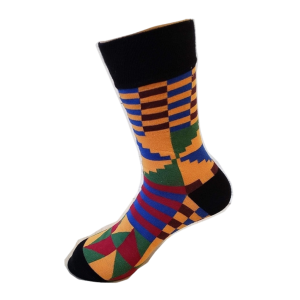 Yellow, Blue, Green, Wheel Kente Socks