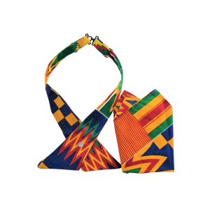 Blue, Yellow, Red Kente Tie and Pocket Square Set