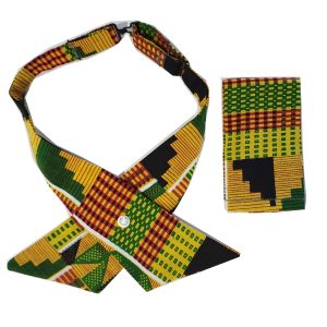 Gold, Green Kente Tie and Pocket Square Set