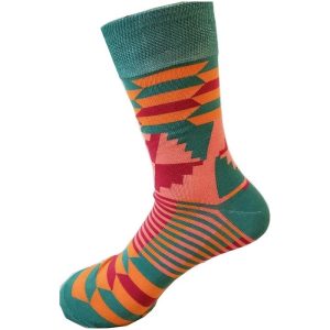 Light Green, Gold, Red Wheel Kente Socks
