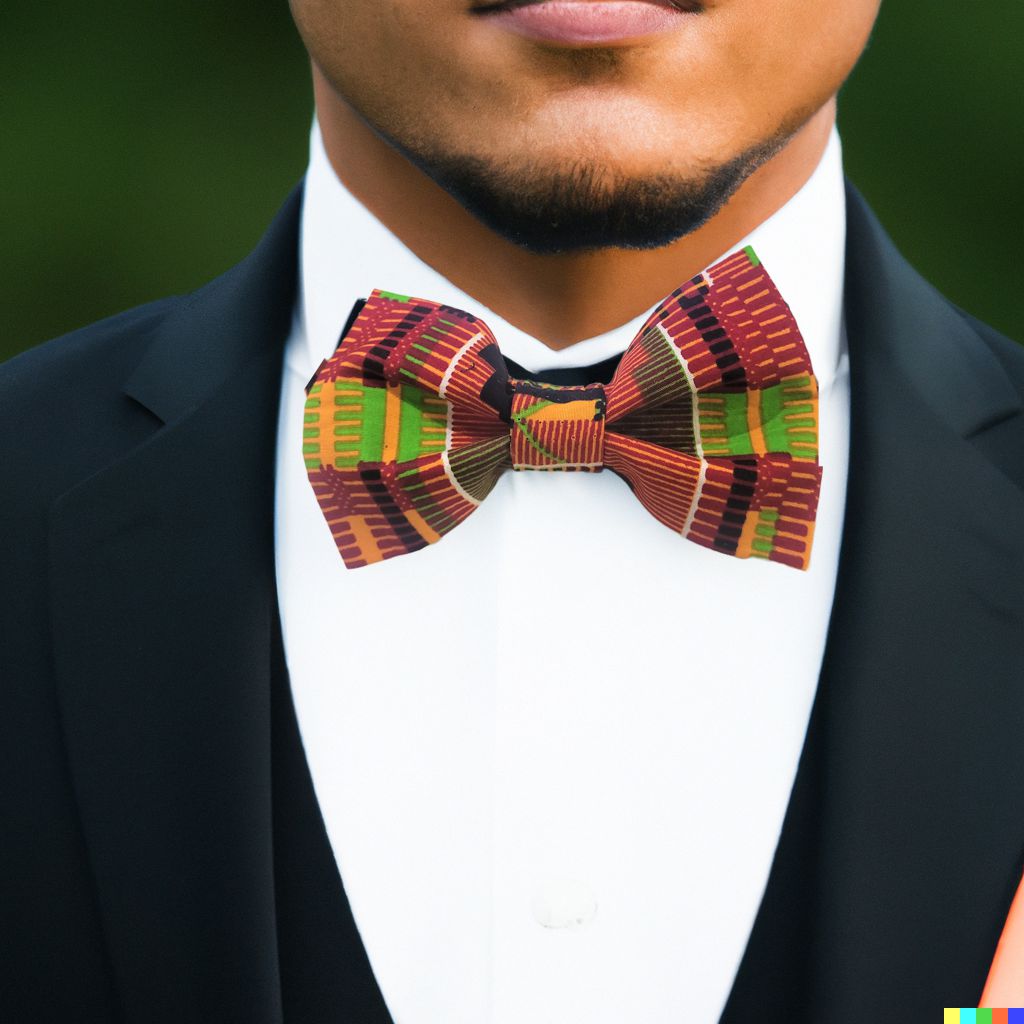 Orange, Green, Black Kente Bow Tie - Image 3